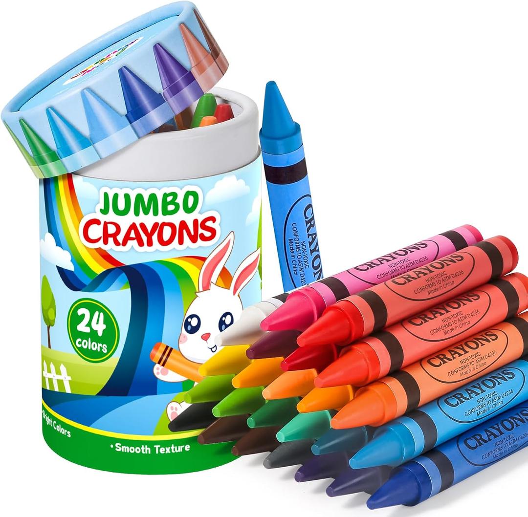 24 Colors Jumbo Crayons for Toddlers 1-3, Non Toxic Large Crayon for Kids 2-4, Washable Big Crayons Coloring Art Supplies, Birthday Gifts & Easter Basket Stuffers for Toddler Boys Girls Ages 3-5