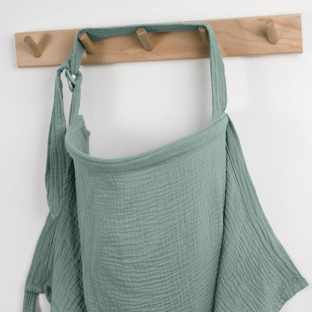 Blissful Diary Muslin Nursing Cover for Breastfeeding, Breathable Breastfeeding Cover up with Arch Neckline for Women, Nursing Apron (Roman Green) (Roman Green)
