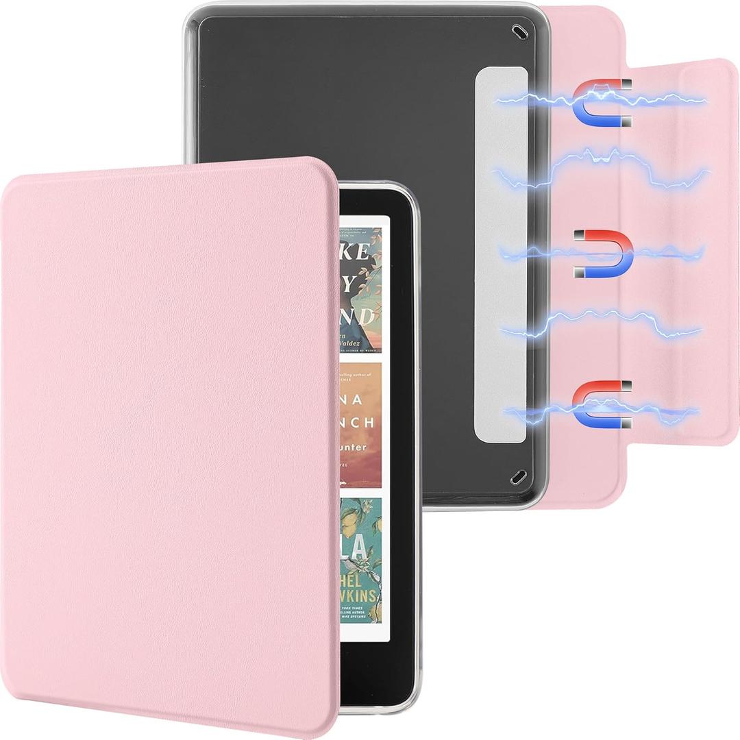 Detachable Magnetic Case for 6'' Kindle 2024 and 2022 (11 Generation), Slim PU Shell Cover Case with Auto Wake/Sleep, Pink