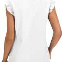 Rooscier Women's Notch Deep V Neck Ruffle Cap Sleeve Dressy Casual Blouses Tops Shirt (White, M)