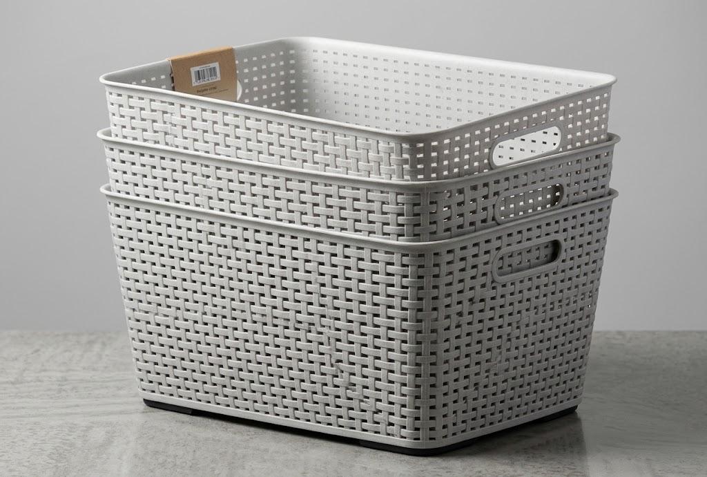 Bino 3 Pack Plastic Storage Baskets, Large, Grey