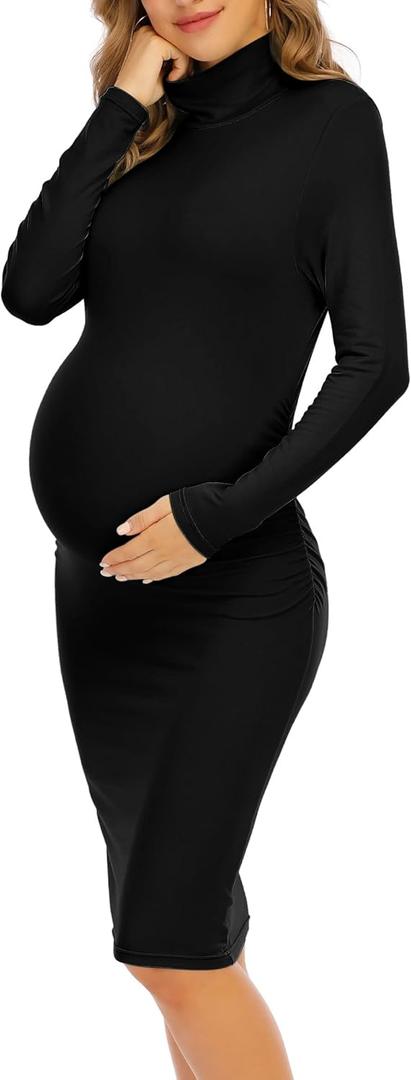 Maternity Dresses for Women Winter Long Sleeve Maternity Bodycon Dress for Baby Shower Maternity Photoshoot, L