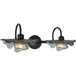 Black Wall Sconce 2 Light Bathroom Vanity Light Over Mirror, Modern Wall Light Fixture with Dark Glass Shade mid Century Wall Sconce Bedroom Wall sconces for Bedroom Hallway Living Room