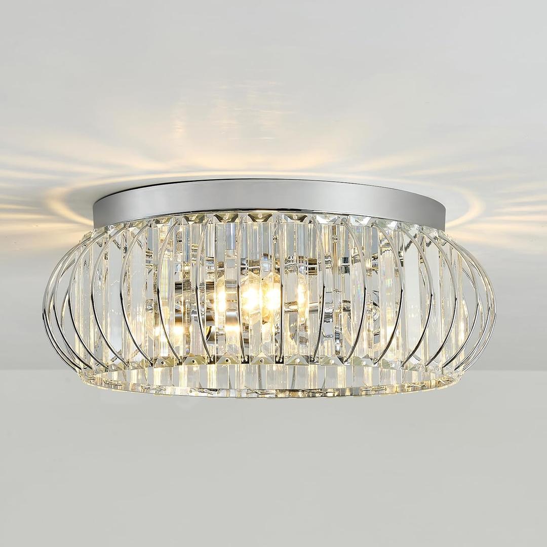 YYJLX 3 Light Flush Mount Ceiling Light Fixtures Modern Crystal Chandelier Chrome Chandelier for Hallway Bedroom Bathroom Foyer Entryway Laundry Room Kitchen., Large