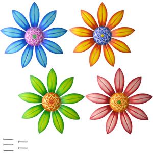 Gooyule Metal Flower Wall Art - Colorful Floral Decor for Indoor Outdoor Hanging - Home Office Garden Yard Wall Decoration Set (Metal Flower Decor A)