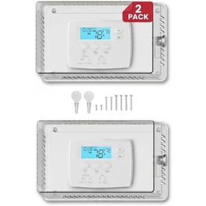 Premium 2 PCS Large AC Thermostat Lock Box Cover with Key Fits with Thermostats 10 "W x 6.2 "H or Smaller Clear PC Material Security Guard Case for Indoor Lockable Tempreture Protection