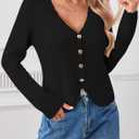 Womens Cardigan Sweaters Trendy Cropped Button Up Long Sleeve V Neck Loose Boho Casual Knit Tops Fall Outfits (Black)