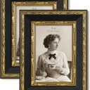 Vintage 4x6 Picture Frame, Ornate Antique Gold 4x6 Frame with Tempered Real Glass, Display 4 x 6 Photo for Tabletop or Wall mount, Retro Home Decor (Black/Gold, 2 Pack)