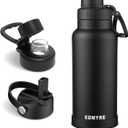 32 oz Insulated Water Bottle with Straw Lid & Twist Lid, Stainless Steel Vacuum Flask with Silicone Boot, Leakproof, Keeps Cold 24H / Hot 12H, Wide Mouth for Travel, Gym & Sports, Black