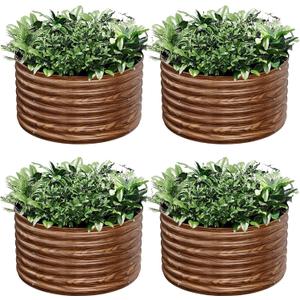 4 Pack Brown 2x2FT Round Corrugated Galvanized Steel Raised Garden Bed Outdoor, Metal Above Ground Garden Bed for Vegetables and Flowers, Raised Beds for Gardening-2x2FTx10Inch