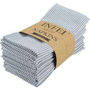 Narrow Striped Cotton Linen Blended Dinner Cloth Napkins - Set of 12 (40 x 30 cm) - for Events & Home Use (Blue)