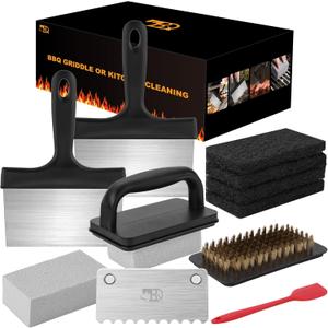 14 Pcs Griddle Cleaning Kit for Blackstone, Complete Flat Top Grill Accessories Kit with Scraper, Cleaning Brick, Scouring Pads, Easy to Remove Stain