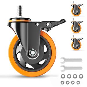3 Inch Caster Wheels 1600Lbs, Threaded Stem Casters Set of 4 Heavy Duty, 1/2"-13 x 1 (Screw Diameter 1/2", Stem Length 1"), Safety Dual Locking Industrial Castors, Wheels for Cart, Furniture