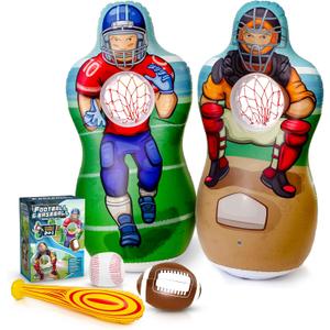 Super Pumped! Inflatable Double-Sided Baseball & Football Target Set - Blow Up Toy with Soft Football, Baseball & Inflatable Bat - Fun Toss Games for Indoor, Outdoor, Backyard & Party Favor - 5 Feet