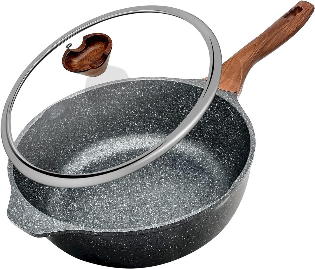 Frying Pan with Lid Nonstick Skillet 11 Inch Wok Pan with Flat Bottom Woks & Stir-fry Pans for Electric, Induction and Gas Stoves