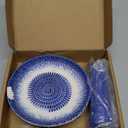 BonCera, All-in-one Premium Ceramic Garlic Grater Plate 4-Piece Set - Blue Embossed Design and Style - For Garlic, Ginger, Chocolate, and more! - Comes with 5.25" Plate, Peeler, Brush, and Stand