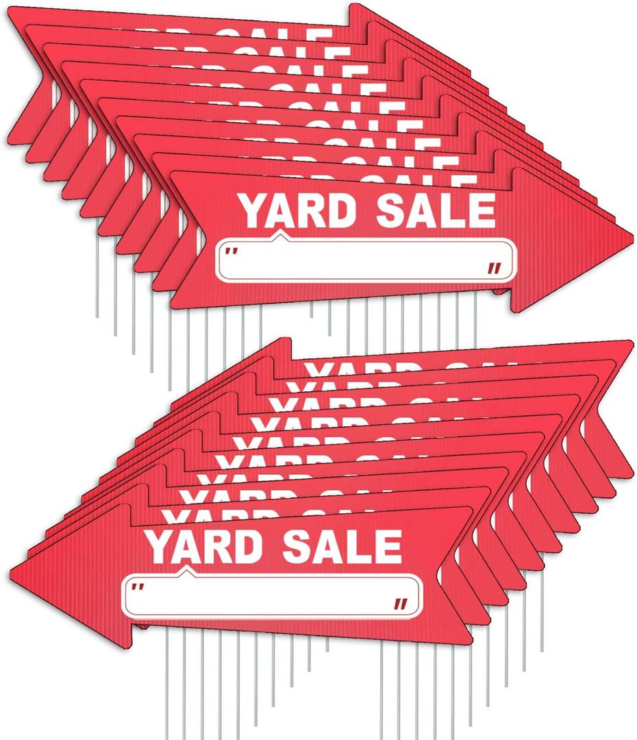 Yard Sale Red Arrow Signs with Stakes-16 x 5 in Double Sided,Outdoor Estate Sale Signs for Business,This Way Arrow Yard Signs,Plastic Garage Sale Sign Outdoor (20)