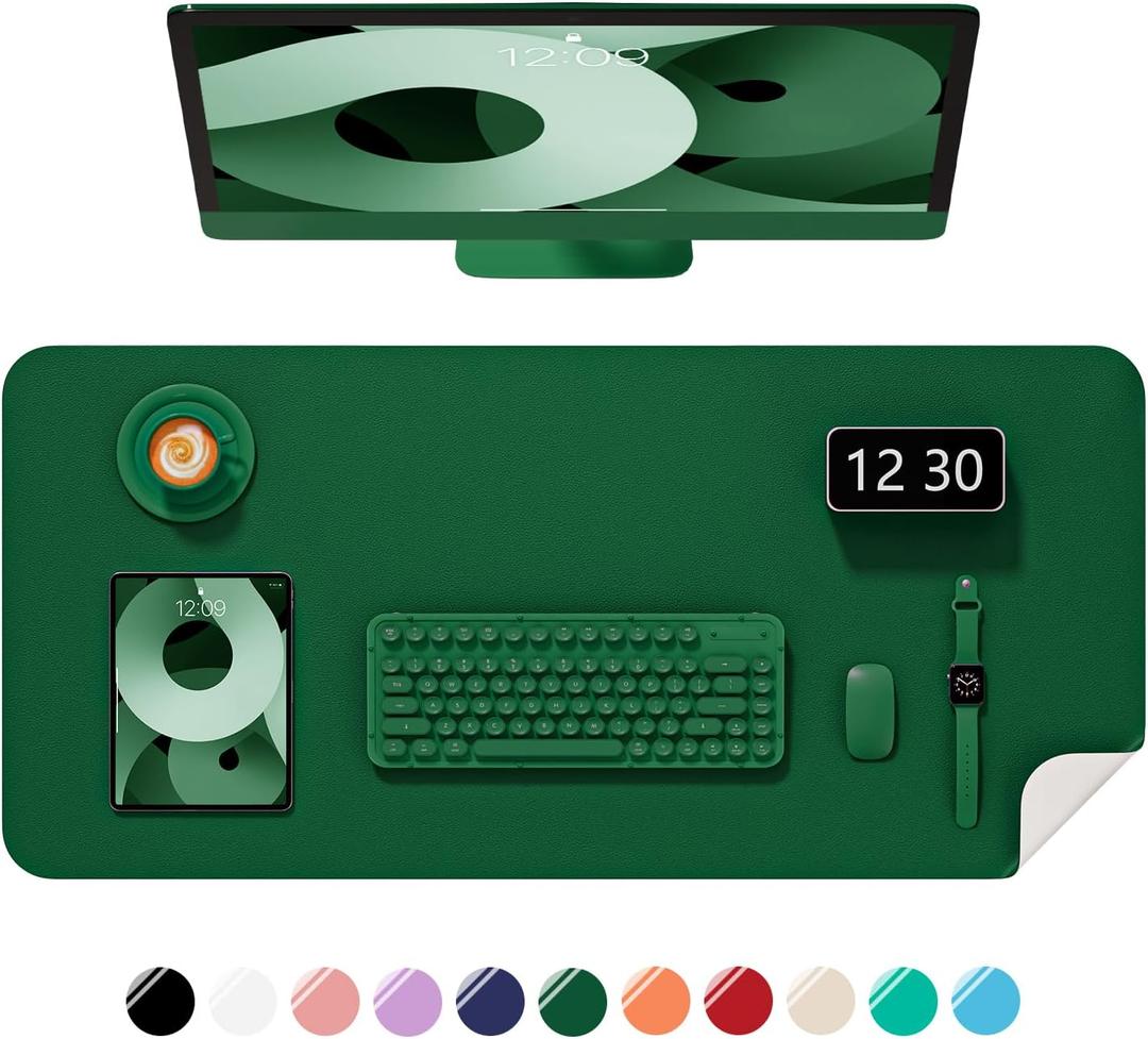 Desk Pad, 30" x 14" PU Leather Non-Slip Desk Mat Large Mouse Pad for Desktop, Waterproof Laptop Computer Writing Mat for Office, Home, Work, Gaming, Dark Green