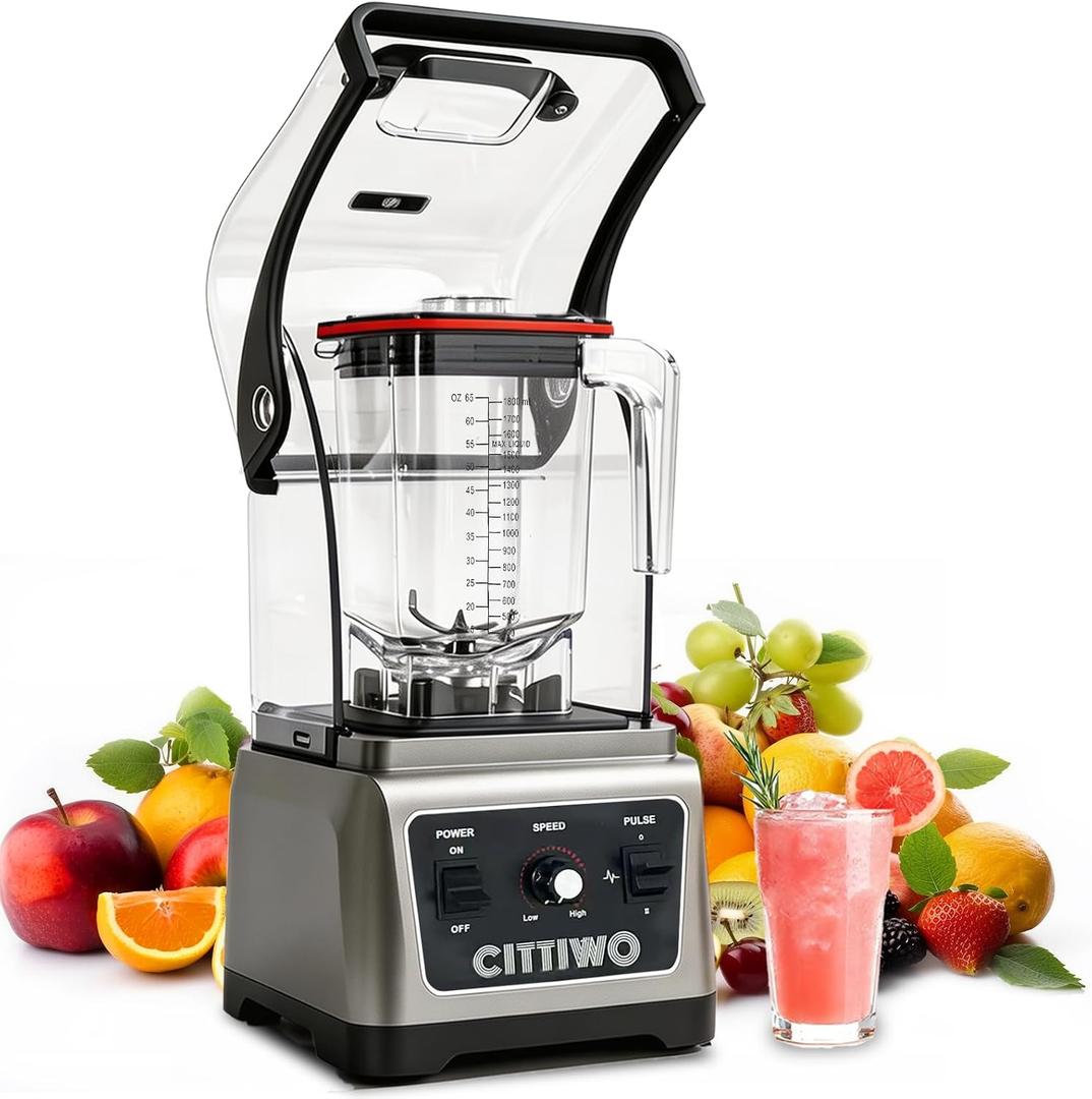 Cittiwo Smoothie Blender, 64oz Jar, Quiet Shield, Professional Grade Countertop Blender for Smoothie, Crushing Ice Blender Adjustable Speed Control, Auto Clean, Commercial Blender Heavy Duty
