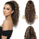 18 Inch Ponytail Extension - Wavy Pony Tails Hair Extensions, Claw Clip Ponytail Extension, Synthetic Hair Extensions Ponytail, Clip in Ponytail (Color: Medium Brown with Blonde Highlights)