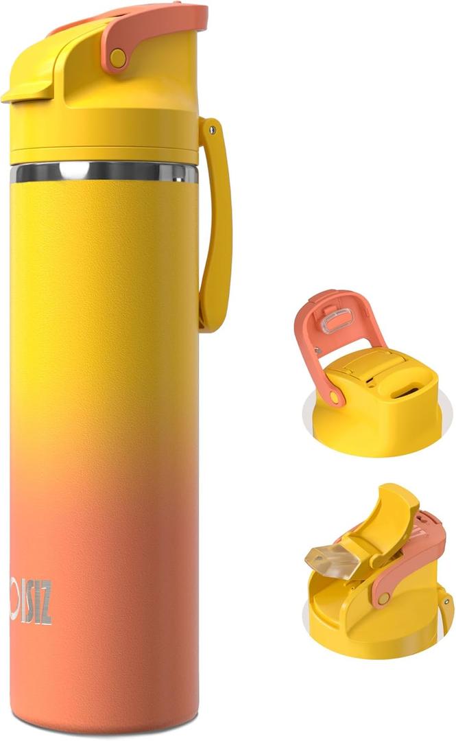 OISIZ Insulated Water Bottle 24 oz with 2 in 1 Spout and Straw Lid,One Click Safety Lock,100% Leakproof,Keep Cold 24H,Vacuum Stainless Steel Water Bottle for School,Travel and Sports,Dishwasher Safe