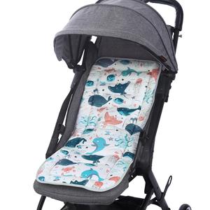 Universal Baby Stroller Seat Liner Cotton Pushchair Seat Cushion Breathable Pram Liner Insert Pad Cover Soft Stroller Cushion Pad Head and Body Support Mat (blue)