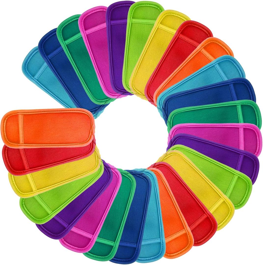 27 Pieces in 9 Colors Reusable Popsicle Holders Popsicle Bags Freezer Ice Pop Sleeves Anti freezing Ice Pop Holders