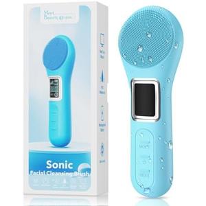 WOVAZUS Facial Cleansing Brush, IPX7 Waterproof Rechargeable Silicone Face Scrubber, 5 Cleansing Modes, Exfoliating & Massaging Face Scrubber Exfoliator - Sky Blue
