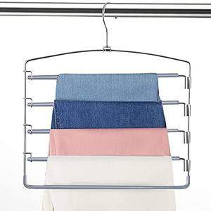 FeeraHozer Pants Hangers Space Saving 3 Pack No Slip 5 Layers Multi Functional Pants Rack Stainless Steel Swing Arm Space Saver Hanger for Trousers Jeans Towels Scarf （Grey）