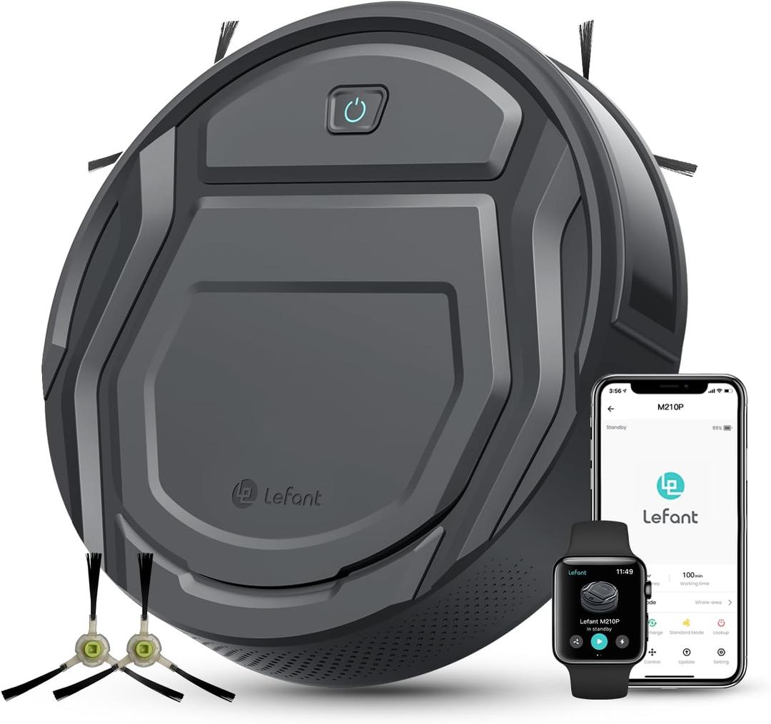 Lefant Robot Vacuum Cleaner M210 Pro,Slim,Quiet,2200Pa Suction,120 Min Self-Charging Robotic Vacuums, Freemove 3.0,WiFi/APP/Alexa,6 Cleaning Modes Ideal for Hard Floors Pet Hair Low Carpet,Gray (Charcoal Grey)
