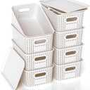 ZFTMRR Plastic Storage Basket with Lid, Stackable Small Box Bins for Organizing and Containers for Shelves Drawers Desktop Closet Playroom Pantry Classroom Office Home, 8 Pack 10.2x7.2x4.1 Inch, White