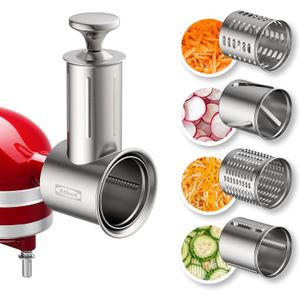 Stainless Steel Slicer Shredder Attachment for KitchenAid Stand Mixer, Cheese Grater Attachment for KitchenAid with 4 Blades, Dishwasher Safe