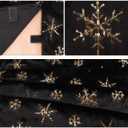 Black Gold Tree Skirt, 36 inches Spring Easter Fluffy Faux Fur with Gold Sequin Snowflakes Tree Rug, Furry Tree Mat for Holiday Decorations