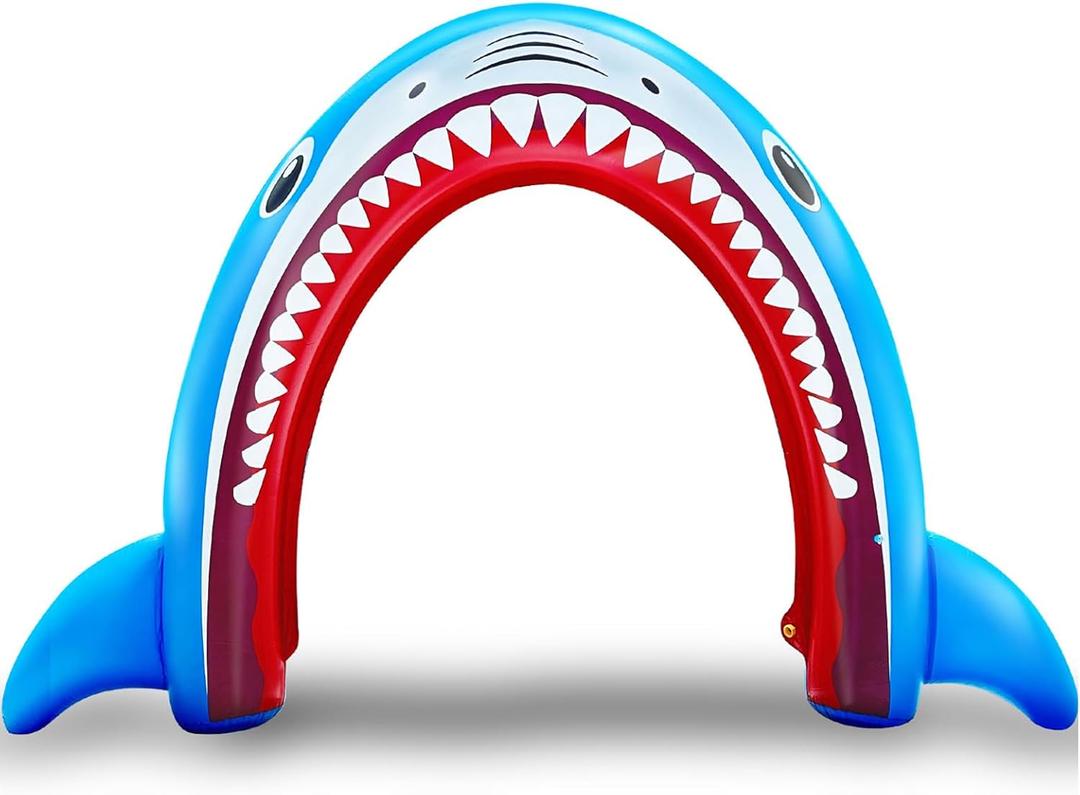 11Ft Long Inflatable Shark Sprinkler for Adults, Giant Outdoor Water Toys Blow up Shark Arch Sprinkler for Adults Fun Summer Gifts Backyard Garden Lawn Water Party Games Outside Activities
