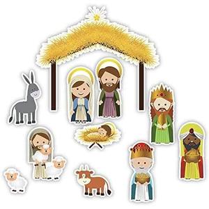 Needzo Jumbo Nativity Scene Magnet Set for Families and Kids, Religious Magnetic Decals For Refrigerator or White Board, 11 Pieces, 11 1/4 x 10 inches