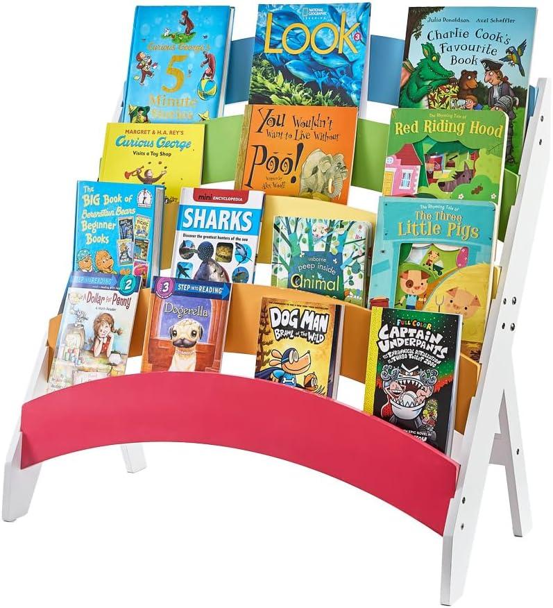 Stoneandegg Wooden Kids Bookshelf, Rainbow Book Shelf for Kids Rooms, 4 Tier Toddler Storage Book Rack, Montessori Bookcase for Playroom, Nursery, Living Room