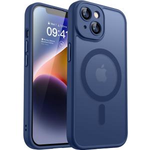 CANSHN Magnetic for iPhone 14 Plus Case, Upgraded [Full Camera Protection] [Compatible with Magsafe] [Translucent Matte] Shockproof Protective Phone Case for iPhone 14 Plus 6.7" - Deep Blue