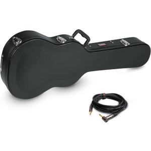 Gator Cases Hard-Shell Wood Case for Gibson Les Paul Guitars (GWE-LPS-BLK) + Cableworks Headliner Series Premium 10 Foot Straight to Right Angle Quiet Instrument Cable; (GCWH-INS-10RAQT) Bundle