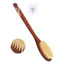 Wooden Bath Brush with Stiff Sisal Bristles Long Handle for Shower Back Scrubber Body Exfoliator, with Hook for Hanging (Stiff Sisal Hair)