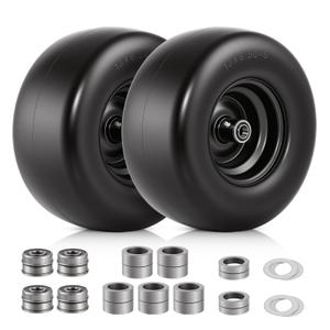 2 PCS 13×6.50-6 Flat Free Lawn Mower Tires and Wheel, Solid Smooth Tread Tire, 13x6.50-6 Zero Turn Mower Front Tires for Commercial Garden Lawn, with 3/4" & 5/8" Bearings, 4"- 8.2" Centered Hub