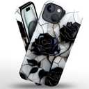 Case for iPhone 14 - Slim Fit Anti-Scratch Phone Case for Girl Women - Black Rose Stained Glass (Glossy)