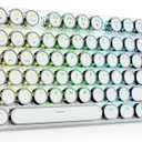 Redragon K710 Wireless Typewriter Mechanical Gaming Keyboard, Bluetooth/2.4Ghz/Wired, RGB LED Backlit, Blue Switch - Clicky, Rechargeable, Solid Metal Panel, Round Keycaps, White