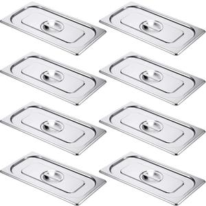 8 Pack Stainless Steel Hotel Pan Lids Metal Steam Prep Table Pan Covers with Handles Bulk for Commercial Restaurant Buffet Catering Roasting Food Trays(12.8 x 6.9 Inch, 1/3 Third Size)