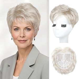 REECHO Hair Topper for Women - 100% Japanese Revolutionary Fiber Short Toupee Wiglet Topper Hairpiece for Women with Thinning Hair Loss Lightweight Large Base for Full Coverage - Pearl