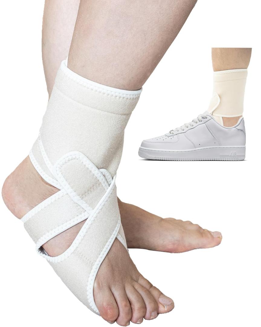AFO Foot Drop Brace, Improve Walking Gait, Effective Relieve Pain, Adjustable Foot Orthosis Brace Support for Sleep, Plantar Fasciitis, Drop Foot Braces For Walking with Shoe (Beige-Right)