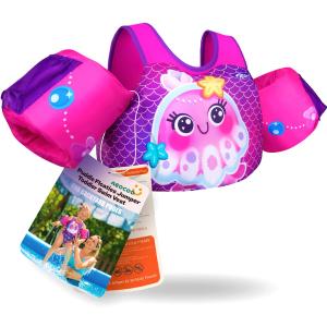 AEOCOO Puddle Float Jumper 20-30-50-60-70 Pounds, Toddler Swim Vest for 1-3-5-6-9 Years Old, Pool Floats with Swimming Arm Floaties Swim Jacket & Water Wings for Kids Swimmies, Boys, Girls, Nios (Seajelly)
