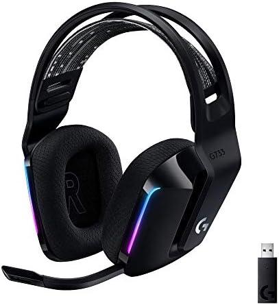 Logitech G733 Lightspeed Wireless Gaming Headset, Suspension Headband, Lightsync RGB, Blue VO!CE Mic, PRO-G Audio – Black, Gaming Headset Wireless, PC, PS5, PS4, Switch Compatible