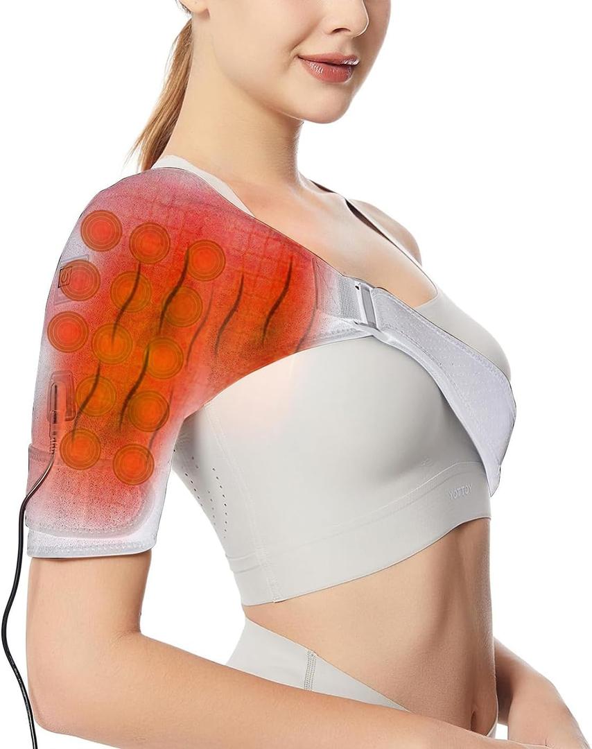 Shoulder Heating Pads Wrap,3 Heat Settings Relieve Muscle Pain,Rotator Cuff,Reduce Shoulder Pain-White