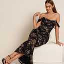 KUTUMAI Off The Shoulder Maxi Long Dress Corset Ruched Bodycon Cocktail Formal Wedding Guest Dresses for Women (Black, M)