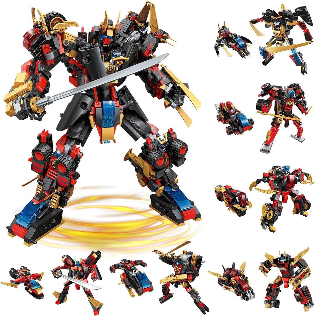 QLT QIAOLETONG 12 in 1 Transforming Mecha Robot Building Set,Mech Model Building Kit, 542 PCS Compatible with Lego Ninja Mech Warrior Cool Robots Toys Gift for Adults and Kids Boys 6 7 8 10+ (Multicolor)